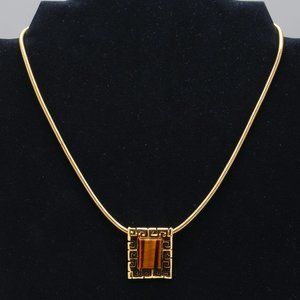 Tigers Eye Pendant on Snake Chain Necklace Vintage